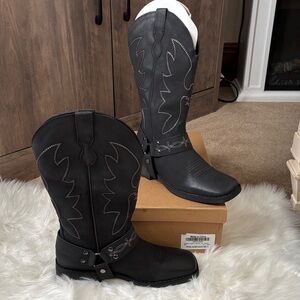 Black Women's Western Harness Ankle Boots